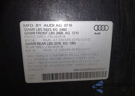 2017 Audi Q5 2.0T Premium z USA, uszkodzony, nr VIN WA1C2AFP9HA025867